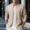Camisa de lino para primavera y otoño transfronteriza de Amazon, de manga larga, cuello mao, transpirable, estilo casual, nueva camisa de estilo chino con bolsillos para hombre