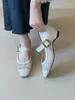 Versão em Couro Macio~Sapatos Mary Jane Quadrados Tecidos Vazados Estilo Francês para Mulheres, Novo Modelo Primavera 2026, Salto Escondido, Sapatilhas de Tira Única