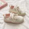 Zapatillas Deportivas Gruesas de Encaje con Dibujos Nuevas 2026 para Mujer, Zapatos Blancos de Bloques de Color Macarrón, Estilo de Niña, Versátiles para Estudiantes, Casual