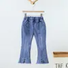 Estilo Nuevo Primavera y Otoño 2024 Pantalones Vaqueros Elásticos Estampados para Niñas Pequeñas y Medianas, Ropa Exterior de Moda