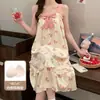 Camisola Popular para Mulheres com Bojo para Transmissão Ao Vivo, Vestido de Alça Fina Sem Mangas de Verão, Algodão, Pode Ser Usado Fora de Casa como Roupa de Casa