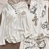 Pijama de Manga Larga de Costilla de Seda de Hielo Yangsheng con Almohadillas en el Pecho para Mujer, Nuevo Conjunto de Ropa para el Hogar Estilo Perezoso Gato Primavera y Otoño