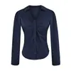 Elegante blusa de manga tres cuartos plisada con cuello en V para mujer, pura y seductora, corte ajustado, ceñida a la cintura, adelgazante, top de un solo botón para otoño