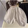 Calça pantalona infantil estilo retrô coreano, coleção de inverno 2025, unissex, calça jogger versátil estilo coreano com forro de fleece e punhos elásticos