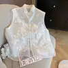 Nuevo chaleco rosa bordado estilo chino para mujer, colección primavera-verano 2026, cuello redondo, abotonado, sin mangas, prenda exterior, top de estilo tradicional chino