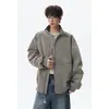 Jaqueta Masculina de Couro Sintético Suede Nova Outono/Inverno 2026 Tamanho Plus Americano Gola Alta Solta Retro Casual Jaqueta de Couro Roupa Exterior Tendência