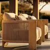 Sofá Nórdico de Ratán y Madera Maciza para Exteriores Cómodo Jardín Patio Diseñador Muebles de Teca Hotel B&B Exterior Ratán