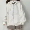 Moletom cardigã com zíper e capuz para mulheres, novo estilo outono e inverno 2026, estilo casual, forrado com fleece, espessado, cardigã de corte solto, moderno