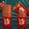 Vaso de Papel para Boda Vaso Desechable para Boda Colección de Suministros para Boda Compromiso de Boda Banquete de Boda en Casa Vaso de Agua Rojo Engrosado