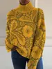 Nova roupa feminina europeia e americana transfronteiriça no site independente da Amazon: Suéter feminino de gola alta com estampa floral