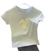 Top de Cor Sólida com Laço de Pérolas Pequenas para Meninas Verão 2026 Nova Moda de Verão Versátil Camiseta Combinando Pai e Filho Tendência