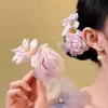 Nuevo Estilo Chino Pinza para el Cabello de Flor Rosa Suave Pinza para Moño Retro Pinza de Flor Accesorio para el Cabello de Ambiente Foto