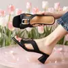 Sandalias de mujer con hebilla de anillo metálico, puntera cuadrada y tacón grueso, verano 2026, mules sin cordones calados, versátiles
