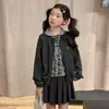 Novo Suéter Cardigan de Tricô da Moda de Outono para Meninas Mais Velhas, Roupa Infantil com Detalhe de Laço