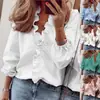Amazon Wish Aliexpress Ebay Primavera e Verão Europeu e Americano Nova Camisa de Manga Longa com Babados Camisa Feminina Elegante