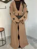 Moda Transfronteriza Lazo Vestido Largo para Mujer Color Sólido Casual Suave Cómodo Vestido Abrigo con Cinturón