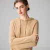 Suéter de malha com capuz 100% caxemira pura para mulheres, novo estilo outono e inverno, corte solto, pulôver versátil e quente