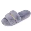 Estilo Idéntico de Rihanna 2025 Nuevas Pantuflas Planas Peludas de Otoño e Invierno Moda Cadena de Pedrería Pantuflas de Felpa para Mujer