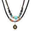 Collar de joyería tejido a mano con nudos de cuentas de madera multicapa, aleación de mariposa artística retro europea y americana