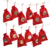 Saco de presente de Natal tricolor calendário de advento de contagem regressiva saco de embalagem para presente saco de Natal com cordão para armazenamento de doces conjunto
