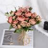 Simulación europea de 5 cabezas de copo de nieve, gran capullo de té, flor, decoración de boda, ramo de flores de seda, adornos de flores falsas de plástico, simulación de rosa