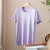 Camiseta feminina de algodão mercerizado de manga curta para o verão 80 amônia líquida algodão puro básico branco gola V manga curta atacado transfronteiriço