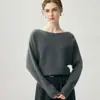 Inverno 2026 Novo Tricô de Caxemira One-Shoulder Manga Longa Listras Horizontais Cor Sólida Solto Morcego Suéter Feminino