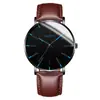 Relógio Masculino de Quartzo com Detalhe Azul Minimalista, Pulseira Ultra-Fina de Metal em Malha, Relógio de Pulso Casual para Negócios