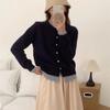 Estilo coreano Costura Contraste Cor Falso Duas Peças Outono e Inverno Novo Cardigan de Malha Feminino Solto All-match Empilhado Camisola Jaqueta Combinando Cores