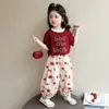 Conjunto de Verão para Meninas com Calça Longa de Manga Curta para Bebês e Crianças Pequenas Calça Lanterna Anti-Mosquito para Crianças Maiores Conjunto de Duas Peças com Desenho de Menina
