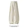 Calça de Linho Sintético com Barra Curva Cleanfit Estilo Old Money Marca Tendência Nova Solta High-End Perna Larga Caimento Casual Longa