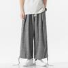 Calças de linho calças masculinas verão finas casuais cropped calças de seda gelada manga curta linho folgadas masculinas plus size retas esportivas