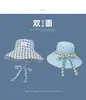 Sombrero de Pescador de Verano para Mujer Estilo Coreano a Cuadros con Ala Ancha y Cordones, con Ala Grande que Hace que la Cara Parezca Más Pequeña, Sombrero de Protección Solar para Chicas Jóvenes y Modernas