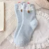 Calcetines de Peluche de Muñeco de Nieve Azules para Mujer, Calcetines de Media Caña para Otoño e Invierno, Calcetines de Felpa Gruesos y Forrados de Felpa, Estilo Japonés Lindos Dibujos Animados Calcetines para Dormir
