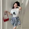 Conjunto de Saia Plissada Irregular para Meninas, Novo Estilo de Verão, Conjunto de Duas Peças com Camiseta Manga Curta de Desenho Animado Fashionável para Crianças Maiores