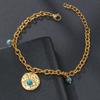 Pulsera con colgante de perla y ojo de turquesa con diamantes retro de estilo europeo y americano, joyería de acero inoxidable para mujer que combina con todo