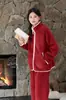 896 Kexika Conjunto de Pijama de Lana de Cordero para Mujer, Invierno Engrosado Bloque de Color Cálido Cuello Alto Cremallera Traje de Casa, Se Puede Usar al Aire Libre