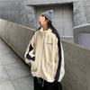Jaqueta com zíper estilo universitário Outono e Inverno feminina solta bordada gola alta imitação de lã de cordeiro uniforme de beisebol