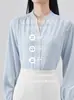 Otoño e Invierno 2025 Ropa Formal Profesional Traje para Entrevista de Examen de Servicio Civil y Calificación Docente Camisa de Manga Larga Rosa con Lazo para Mujer
