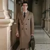 Abrigo de lana de otoño e invierno 100% lana de longitud media para hombre, gabardina, abrigo de lana estilo coreano hasta la rodilla, cachemira no doble cara