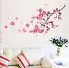 Ay6008 Adesivo de Parede Flor de Pessegueiro Rosa Borboletas Voando Sala de Estar Parede de Fundo da TV Decoração Mural Adesivo de Parede Removível