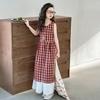 Conjunto de Falda Elegante Casual Estilo Coreano para Niñas Bebé Verano Nuevo Estilo Falda a Cuadros con Abertura Falda con Cordones Conjunto de Dos Piezas