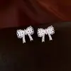 Aretes de Plata con Circonita Cúbica y Perla con Moño, Joyería para Orejas de Lujo Ligero, Moda de Gama Alta, Elegantes, de Temperamento Sencillo y Versátil