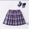Roupas de Primavera e Outono Verão para Meninas, Saias Infantis, Saias Xadrez Uniforme Jk Estilo Preppy Infantil, Saias Plissadas para Alunas do Ensino Fundamental