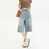 Jeans cropped de pierna ancha de tiro alto para mujer, verano 2026, corte recto fino, adelgazantes, talla grande, cintura elástica, pantalones de largo medio