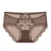 Calcinha Renda Mesh Sexy Laço Transparente Semi-Transparente Feminina Confortável Respirável Algodão Puro Forro de Gancho Cintura Média Triângulo