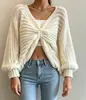 Suéter reversible de punto irregular para mujer, con diseño de corbata de moño al frente y atrás, nuevo estilo otoño e invierno, estilo casual