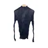 Camiseta de Top Plisado de Mimbre Línea Principal Miyake para Mujer Elegante Cuello Semi Alto Diseño Ajustado Moda Versátil Camisa Básica