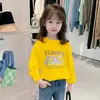 H2063 # Camiseta de Manga Longa Roupa Infantil, Estilosa Primavera e Outono Algodão Puro Nova Roupa de Outono, Tops Brancos Infantis Médios e Grandes para Meninas
