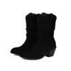 Botas para Mujer de Tallas Grandes Europeas y Americanas, Zapatos de Tacón Alto de Aliexpress, Tacón Cuadrado, Tallas 40-46, Botas de Piel, Botines Redondos para Otoño e Invierno, Amazon